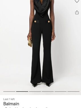 Balmain Black Draped Halter Jumpsuit with Gold Buttons
